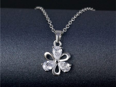 Crystal & Silver-Plated Pear Flower Pendant Necklace Fashion