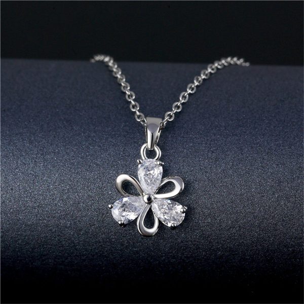 Crystal & Silver-Plated Pear Flower Pendant Necklace Fashion