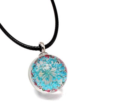 Sky Blue Gypsophila Round Cord Pendant Necklace For Cheap