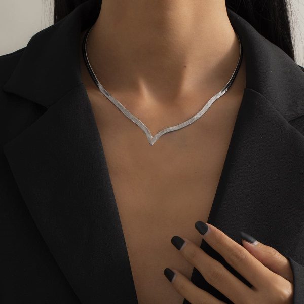 Silver-Plated Snake Chain V Necklace For Cheap