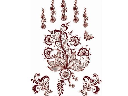 Red Lace-Print Botanical Temporary Tattoo Set - 5 Pcs Online Hot Sale