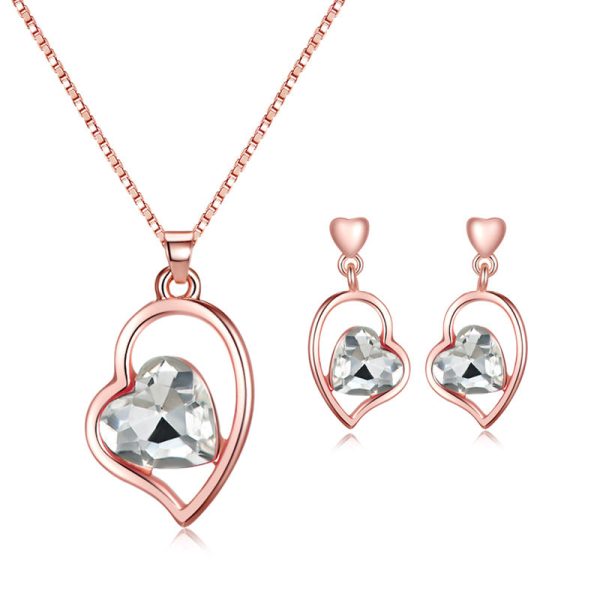 Crystal & 18K Rose Gold-Plated Heart Pendant Necklace & Earrings Cheap