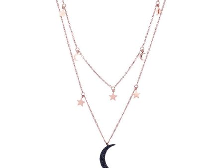 Black Cubic Zirconia & 18K Rose Gold-Plated Moon & Sun Layered Necklace Online now