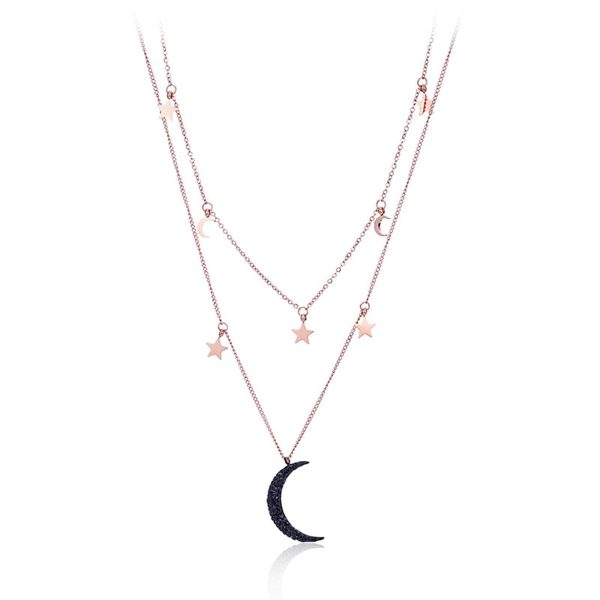 Black Cubic Zirconia & 18K Rose Gold-Plated Moon & Sun Layered Necklace Online now