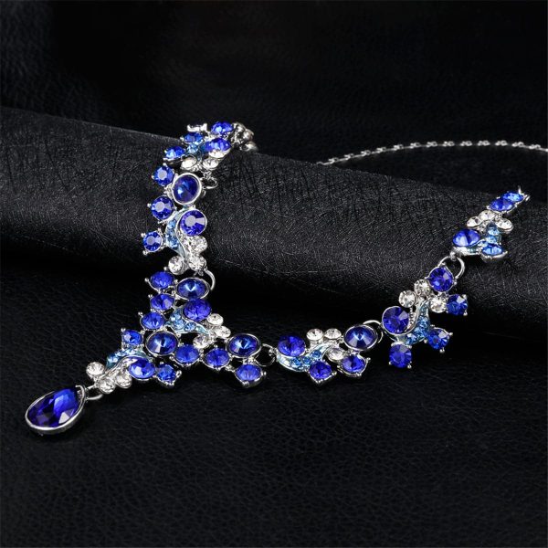 Blue Crystal & Cubic Zirconia Drop Earrings & Statement Necklace Online now