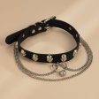 Black Leather & Silver-Plated Skull Station Heart Chain Choker For Cheap