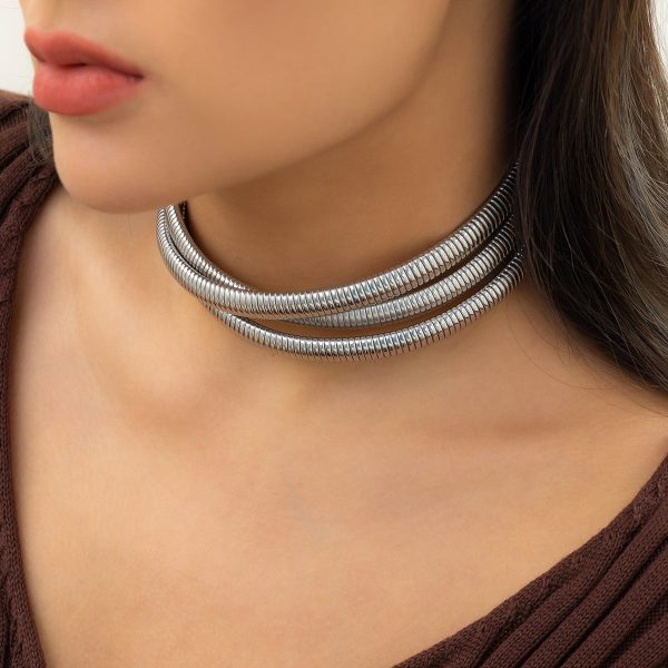 Silver-Plated Herringbone Layered Choker Necklace For Discount