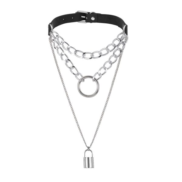 Black Polystyrene & Silver-Plated Layered Padlock Pendant Necklace Sale