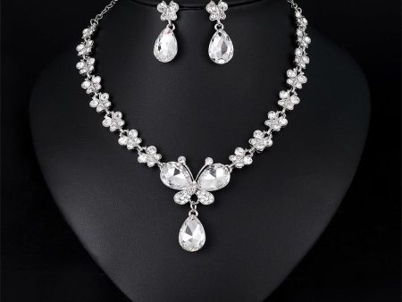 Crystal & Cubic Zirconia Butterfly Drop Earrings & Necklace Set For Cheap