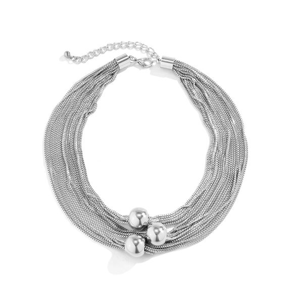 Silver-Plated Ball Layered Choker Necklace For Cheap