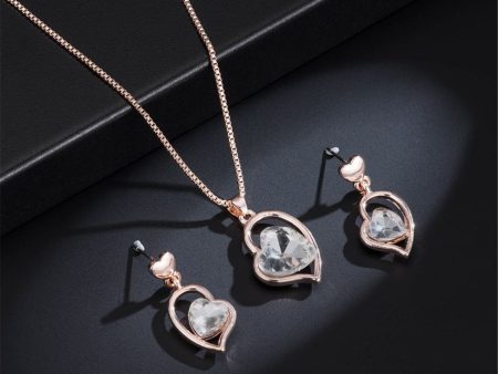 Crystal & 18K Rose Gold-Plated Heart Pendant Necklace & Earrings Cheap