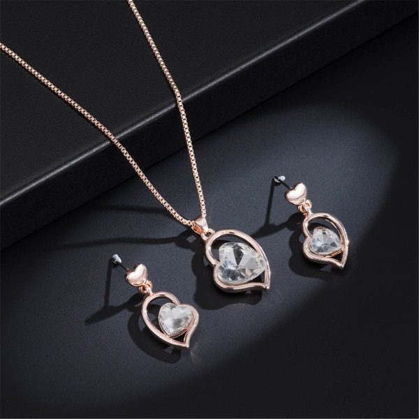 Crystal & 18K Rose Gold-Plated Heart Pendant Necklace & Earrings Cheap