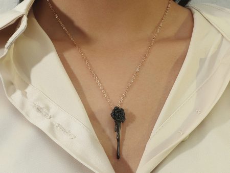 Black Enamel & 18k Gold-Plated Rose Pendant Necklace Sale