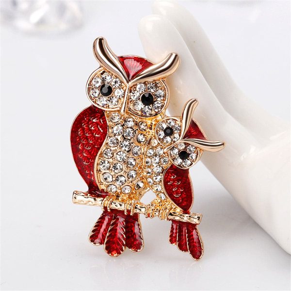 Red & Cubic Zirconia Owl Brooch Online