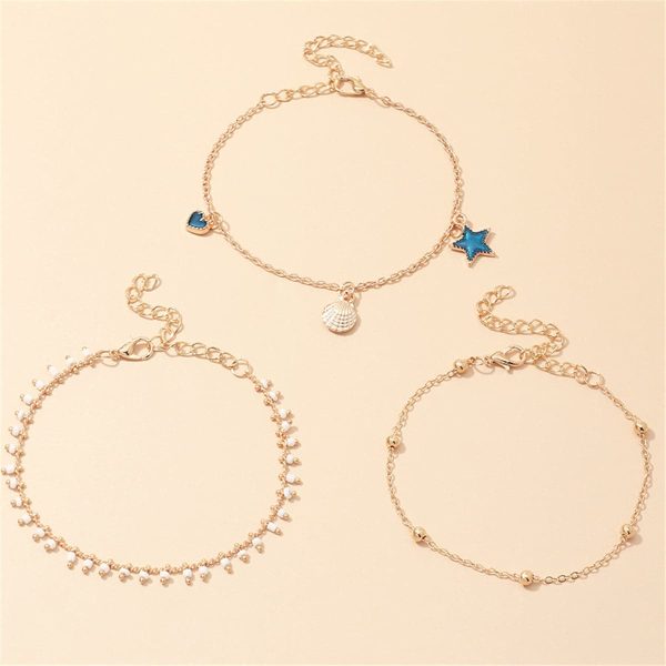 Blue Enamel & 18K Gold-Plated Star Anklet Set For Cheap