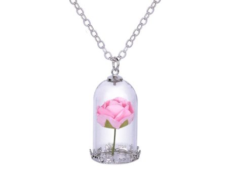 Silver-Plated & Pink Velvet Rose Pendant Necklace Online Hot Sale