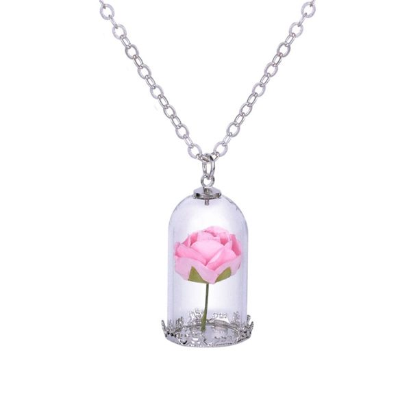 Silver-Plated & Pink Velvet Rose Pendant Necklace Online Hot Sale