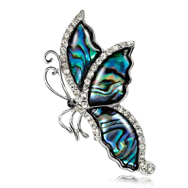 White Cubic Zirconia & Abalone Shell Butterfly Brooch Online now