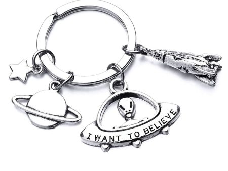 Silver-Plated  I Want To Believe  Alien Key Chain Online now