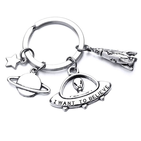 Silver-Plated  I Want To Believe  Alien Key Chain Online now