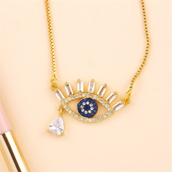 Blue Crystal & Cubic Zirconia Evil Eye Pendant Necklace Cheap