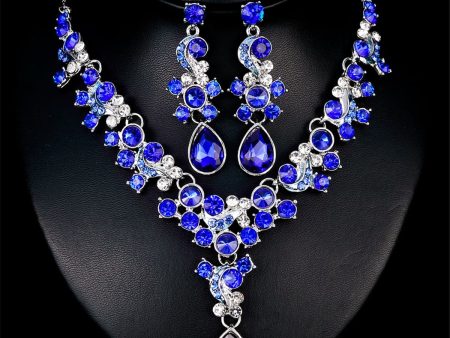 Blue Crystal & Cubic Zirconia Drop Earrings & Statement Necklace Online now