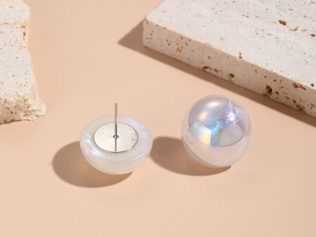 Iridescent Pearl & Silver-Plated Round Stud Earrings Online now