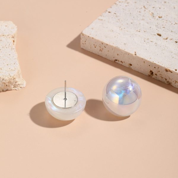 Iridescent Pearl & Silver-Plated Round Stud Earrings Online now