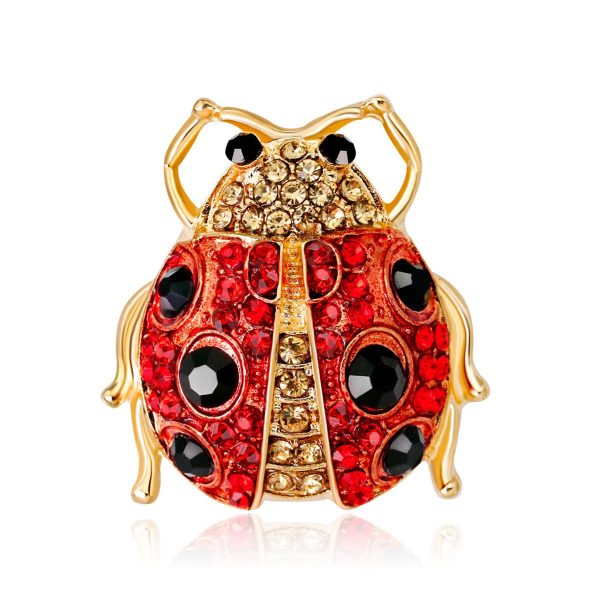 Black Cubic Zirconia & 18K Gold-Plated Ladybug Brooch Sale