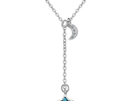 Blue Crystal & Cubic Zirconia Moon Pendant Necklace Online Hot Sale