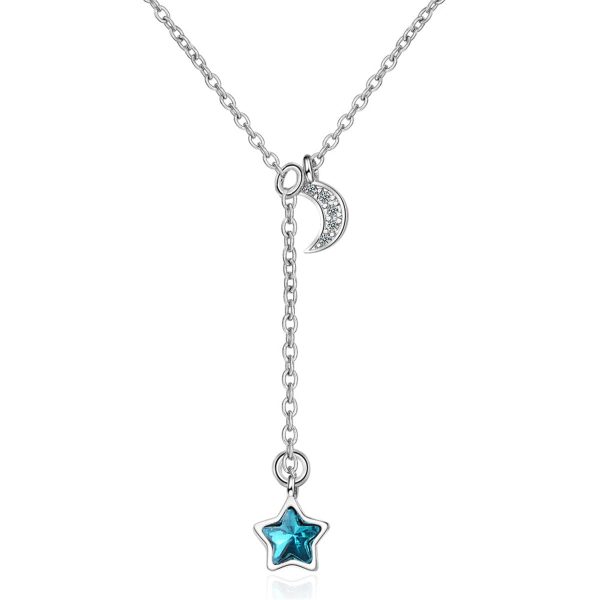 Blue Crystal & Cubic Zirconia Moon Pendant Necklace Online Hot Sale