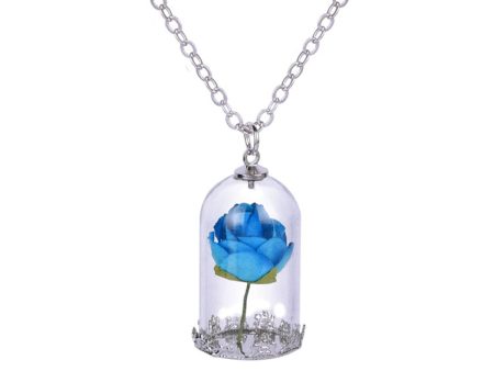 Silver-Plated & Blue Velvet Rose Pendant Necklace Supply