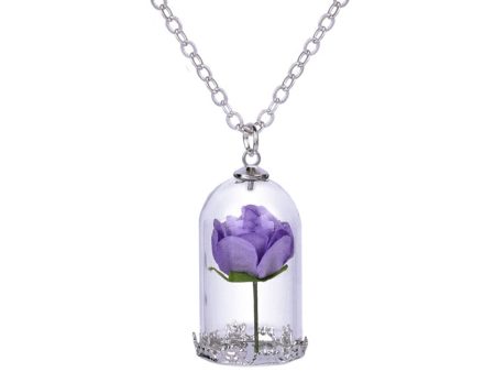 Silver-Plated & Purple Velvet Rose Pendant Necklace For Discount