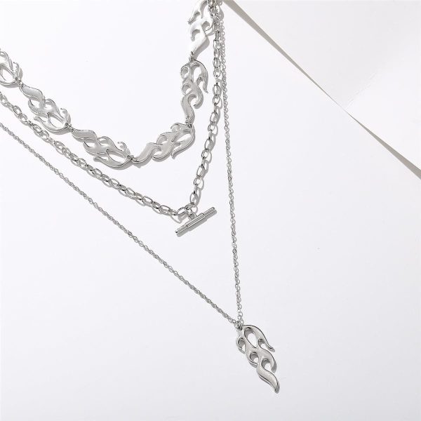 Silver-Plated Flames Layered Pendant Necklace Online Sale