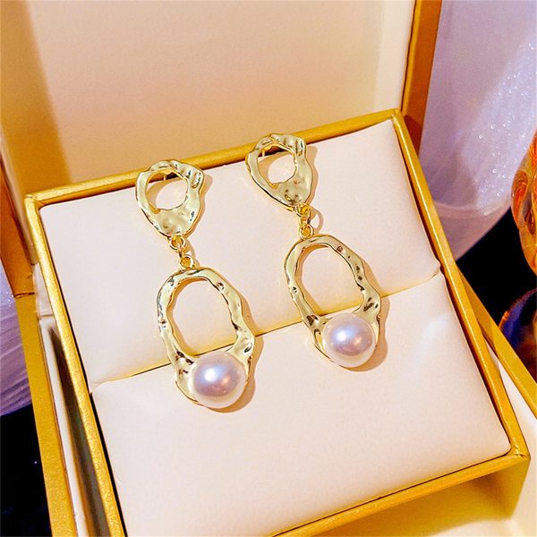 Pearl & 18K Gold-Plated Open Oval Drop Earrings For Discount