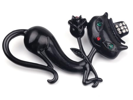 Black Elegant Cat Brooch Cheap