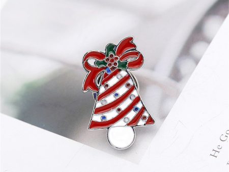 Red & White Enamel Stripe Christmas Bell Brooch For Discount