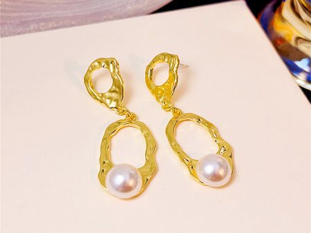 Pearl & 18K Gold-Plated Open Oval Drop Earrings For Discount