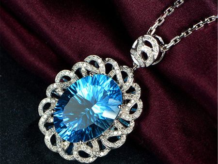 Blue Crystal & Cubic Zirconia Floral Filigree Pendant Necklace Sale