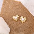 Pearl & 18K Gold-Plated Textured Heart Stud Earrings Cheap