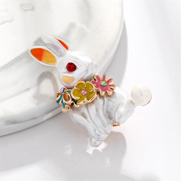 White & Cubic Zirconia Rabbit Brooch Discount