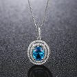 Blue Crystal & Cubic Zirconia Oval Double Halo Pendant Necklace on Sale