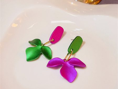 Purple & Green Enamel Petals Drop Earrings Online now