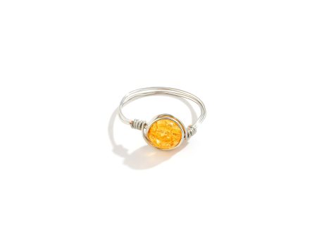 Orange Acrylic & Silver-Plated Wire-Wrapped Ball Ring Hot on Sale