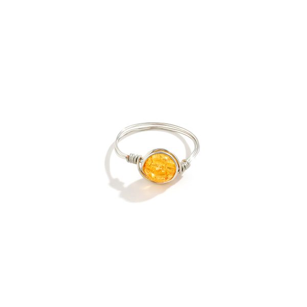 Orange Acrylic & Silver-Plated Wire-Wrapped Ball Ring Hot on Sale