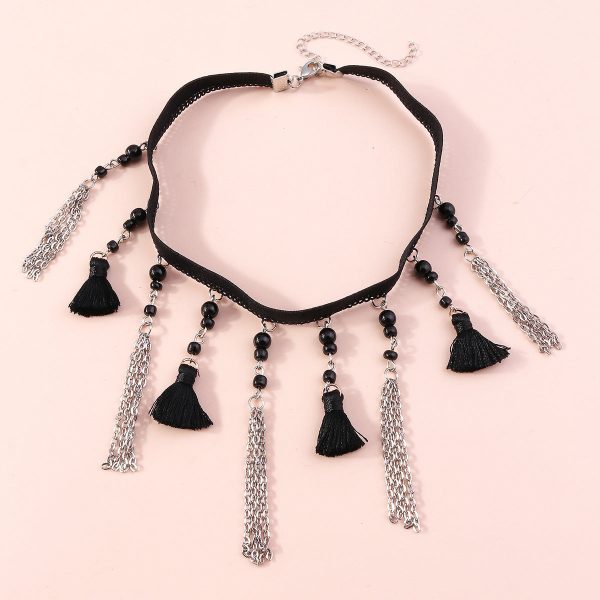 Black Howlite & Polster Silver-Plated Tassel Choker Necklace Online now