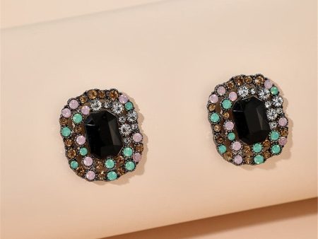 Black Crystal & Cubic Zirconia Square Halo Stud Earrings on Sale