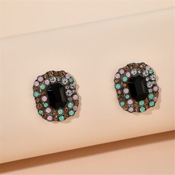 Black Crystal & Cubic Zirconia Square Halo Stud Earrings on Sale