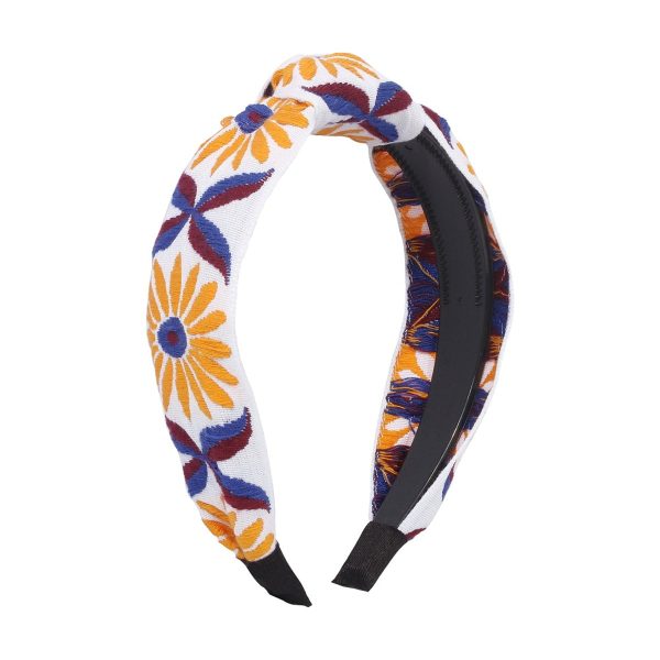 White & Orange Sunflower Knot Headband For Sale