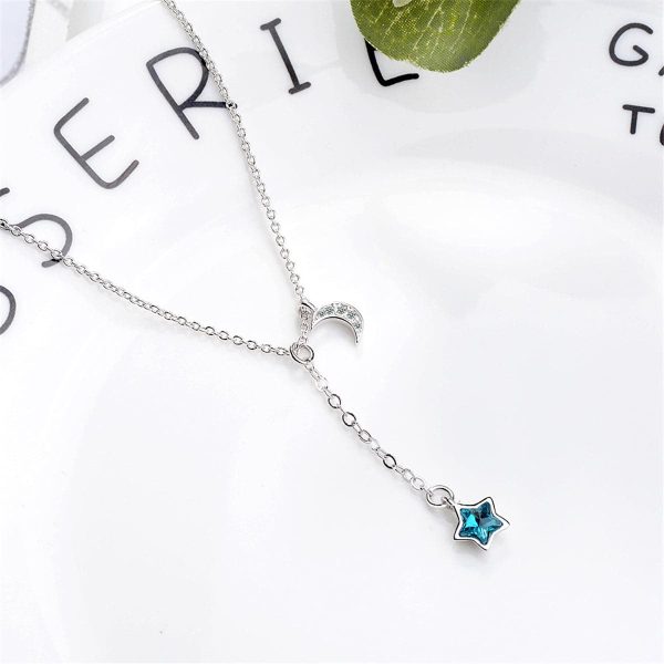 Blue Crystal & Cubic Zirconia Moon Pendant Necklace Online Hot Sale